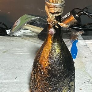 Black and Gold Textured Vase with Metallic Finish